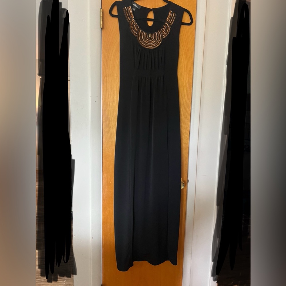 AGB Black Maxi Dress with Beaded Neckline
